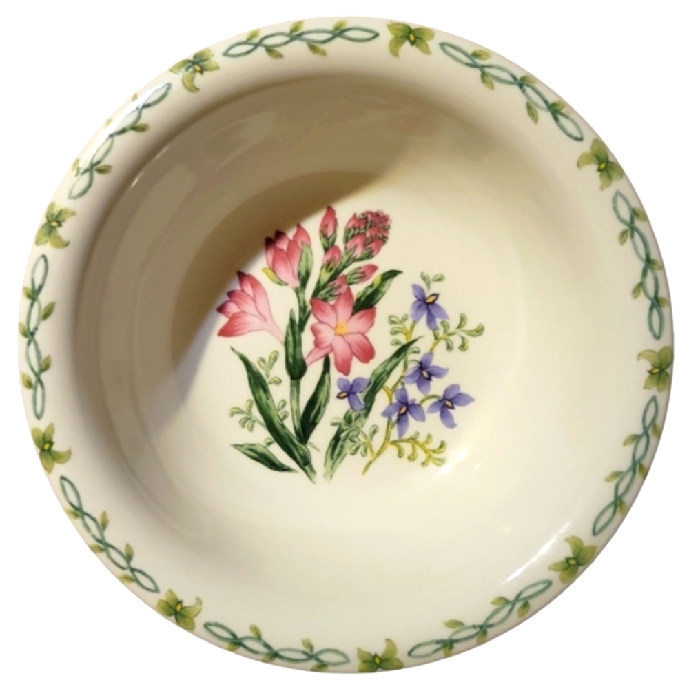 1 Vtg Cereal Soup Bowl Thompson Floral Garden Stoneware Pink Crocus